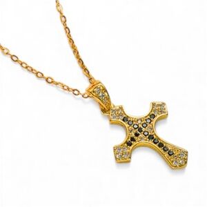 Cross  Titanium Steel 18K Gold Plated Necklace  BLACK DIAMOND GOLD